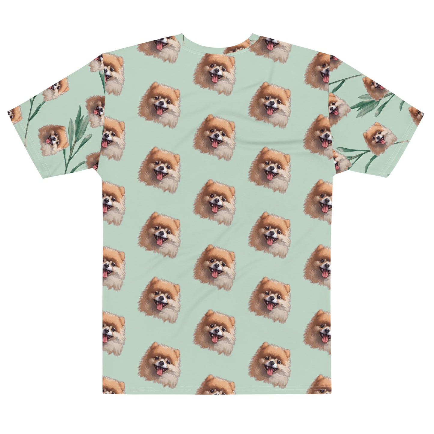 Green High Quality Tee -  with Brown Happy Pomeranian print all-over 