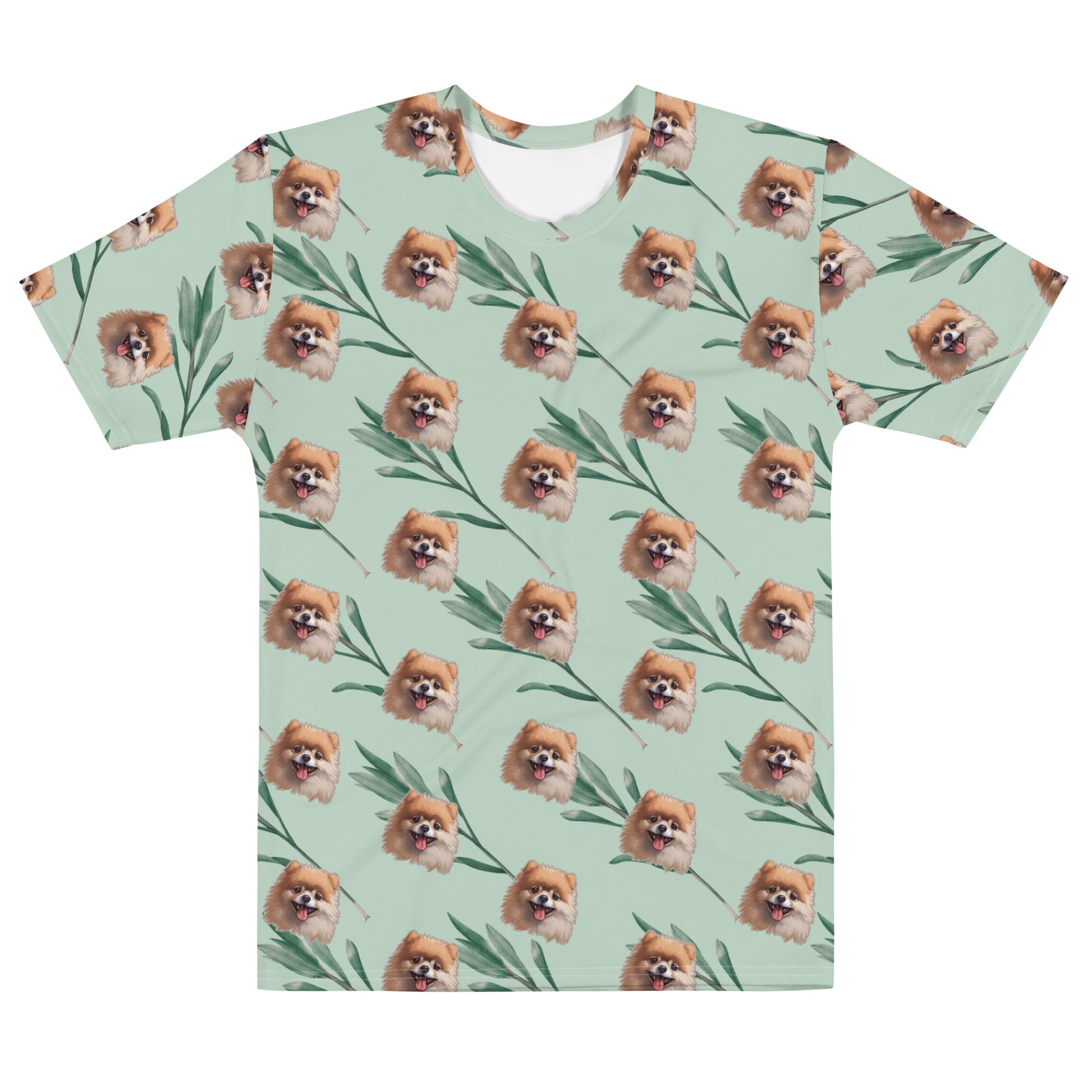 Green High Quality Tee -  with Brown Happy Pomeranian print all-over 