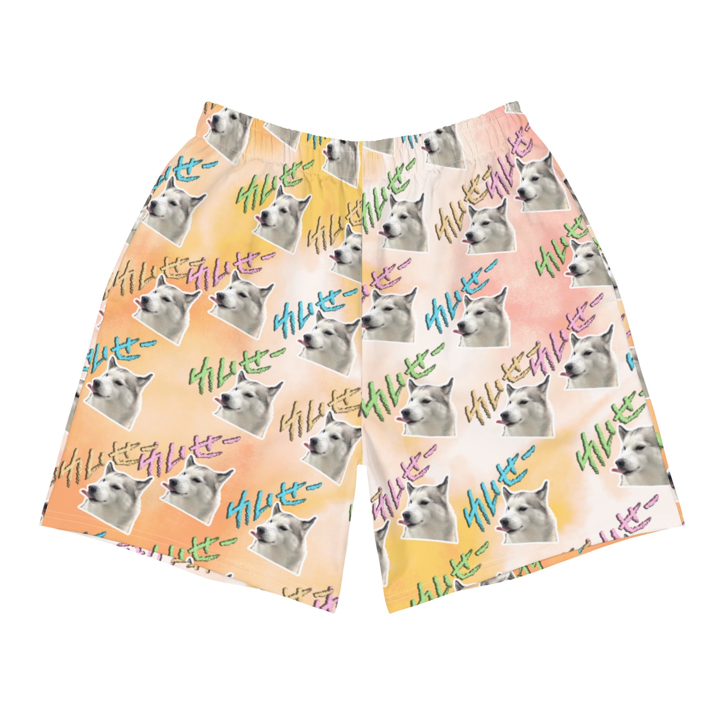 Tie Dye Men’s Recycled Athletic Shorts - with FUJI THE HUSKY print all-over