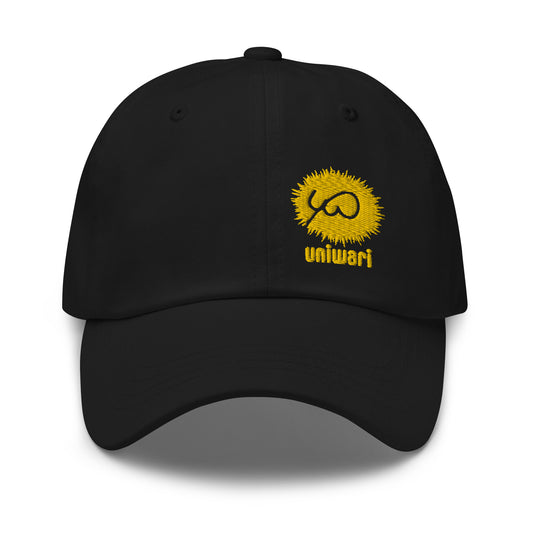 Black Cap- Front Design with an Yellow Embroidery of Uniwari Logo