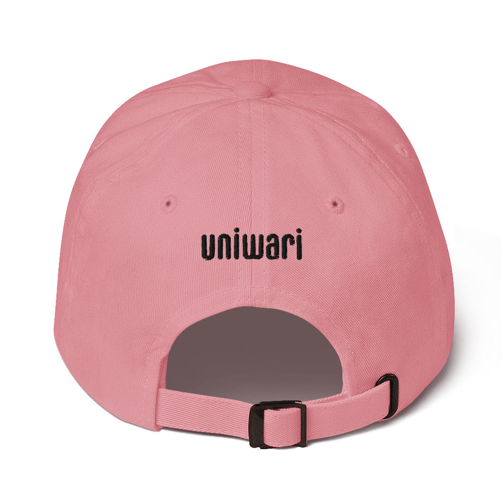 Pink Cap- Front Design with an Black Embroidery of Uniwari Logo- Back Design with an Black Embroidery of Uniwari Logo