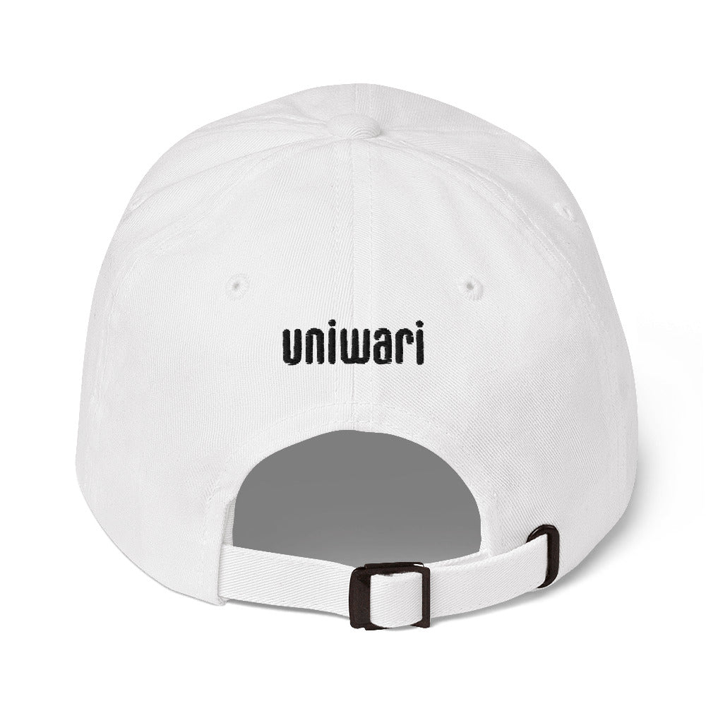 White Cap- Front Design with an Black Embroidery of Uniwari Logo- Back Design with an Black Embroidery of Uniwari Logo