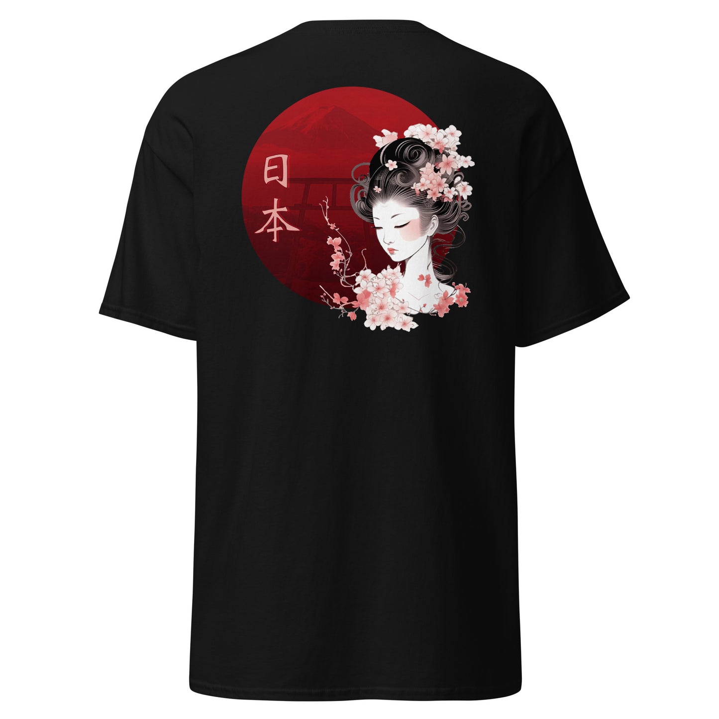 Black High Quality Tee - Back Design of Japanese Geisha Print