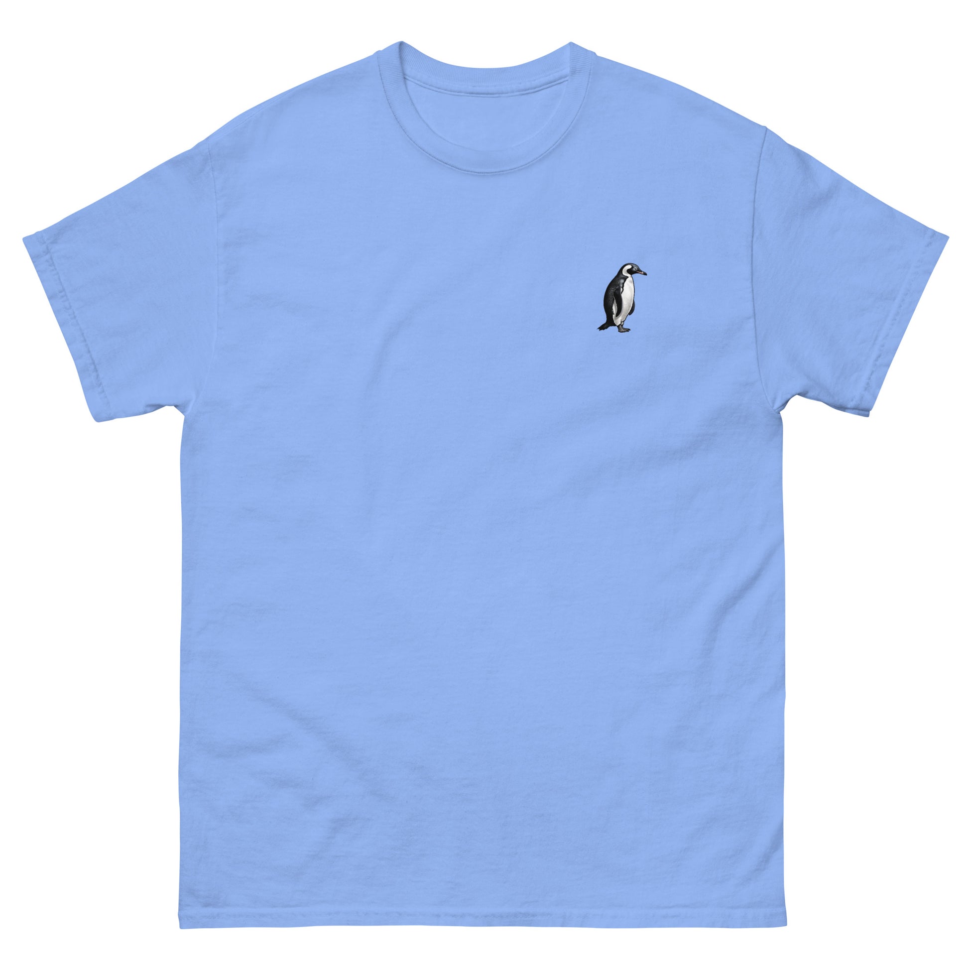 Blue High Quality Tee - Front Design with a Penguin on left chest - Back Design with a Penguin and a Phrase "Penguins:always dressed to impress, walking on ice like a boss" print
