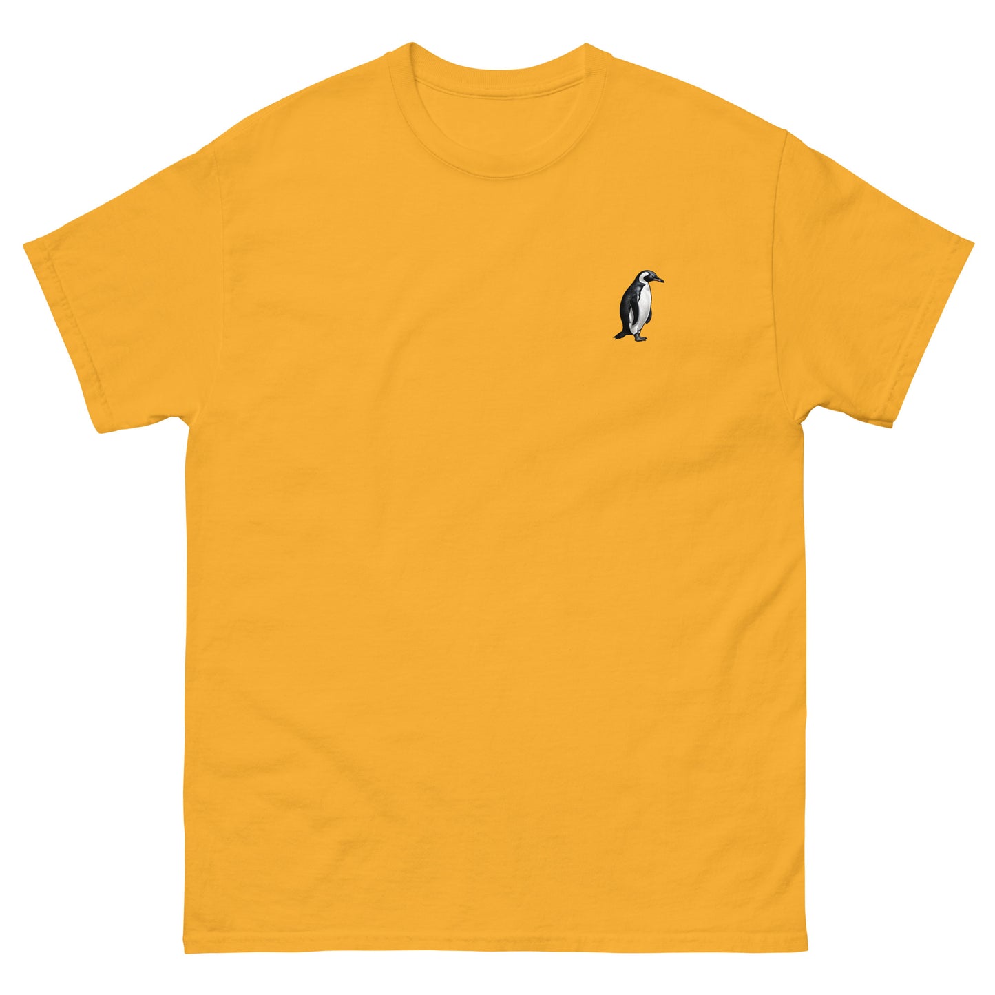 Yellow High Quality Tee - Front Design with a Penguin on left chest - Back Design with a Penguin and a Phrase "Penguins:always dressed to impress, walking on ice like a boss" print