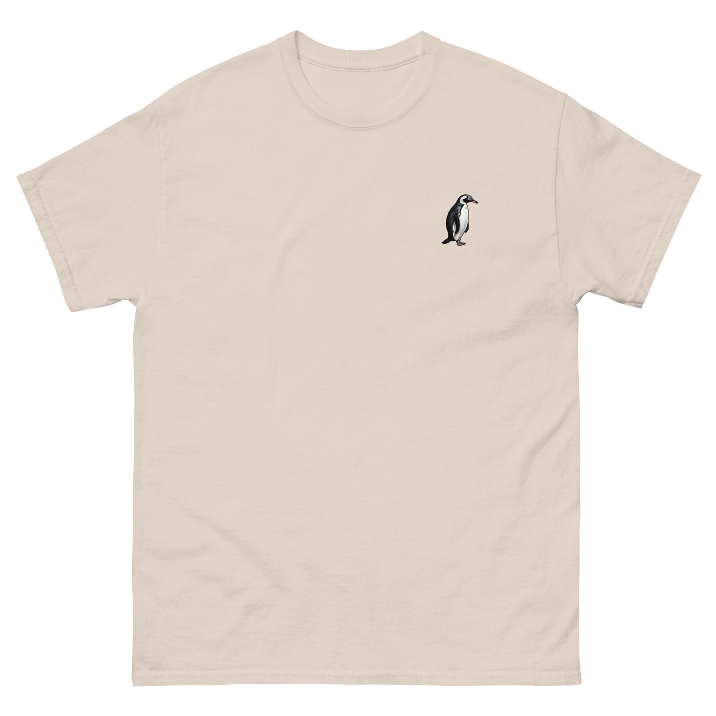 Ivory High Quality Tee - Front Design with a Penguin on left chest - Back Design with a Penguin and a Phrase "Penguins:always dressed to impress, walking on ice like a boss" print