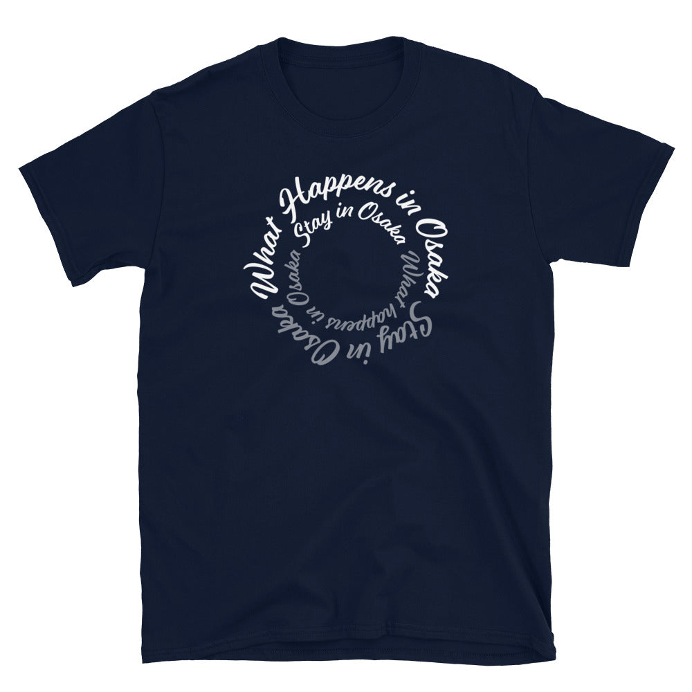 Navy High Quality Tee - Front Design with White print of the phrase "What Happens in Osaka Stay in Osaka" - Back with Uniwari Logo
