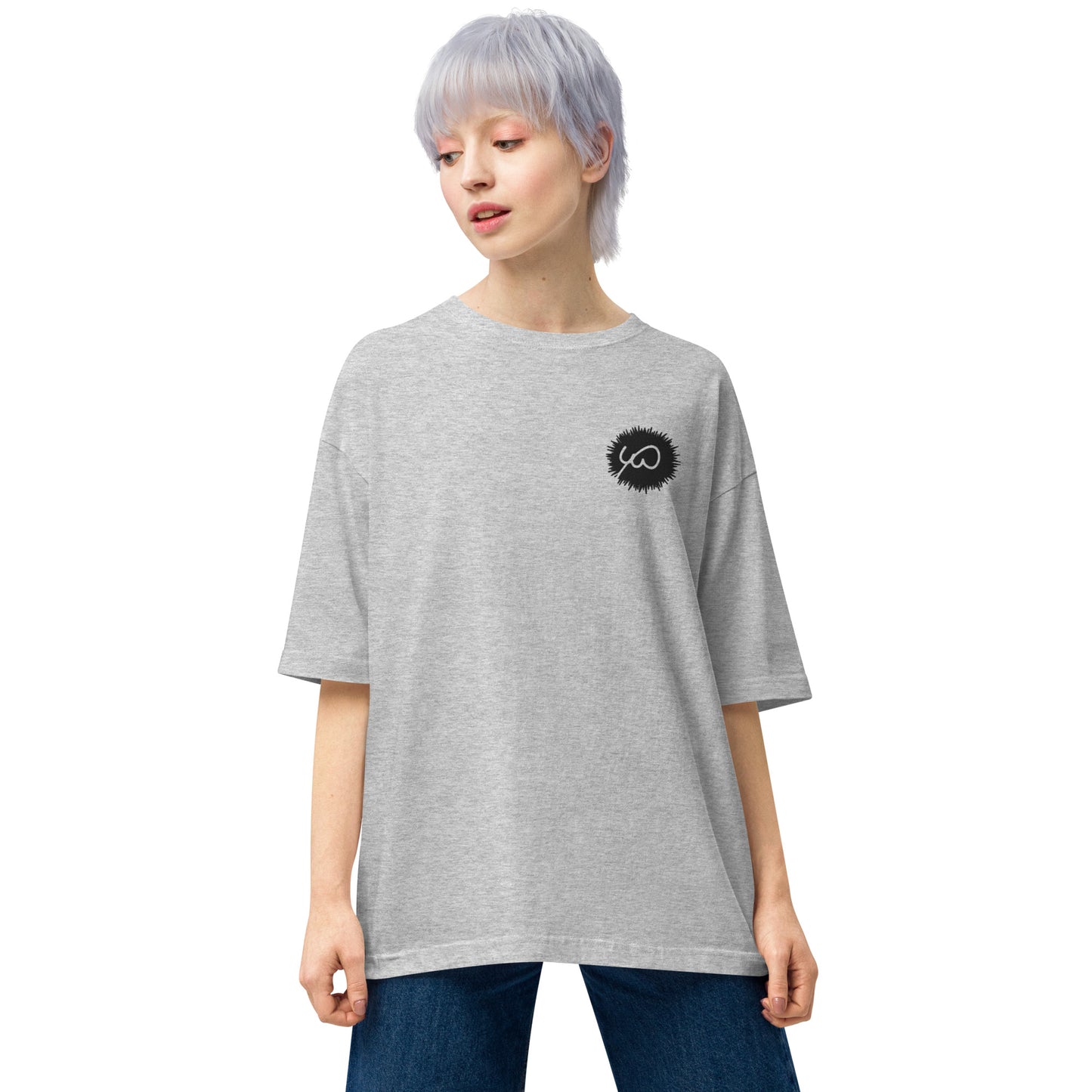 Light Gray High Quality Oversize Drop ShoulderTee - Front Design with an Black Embroidery of Uniwari Logo
