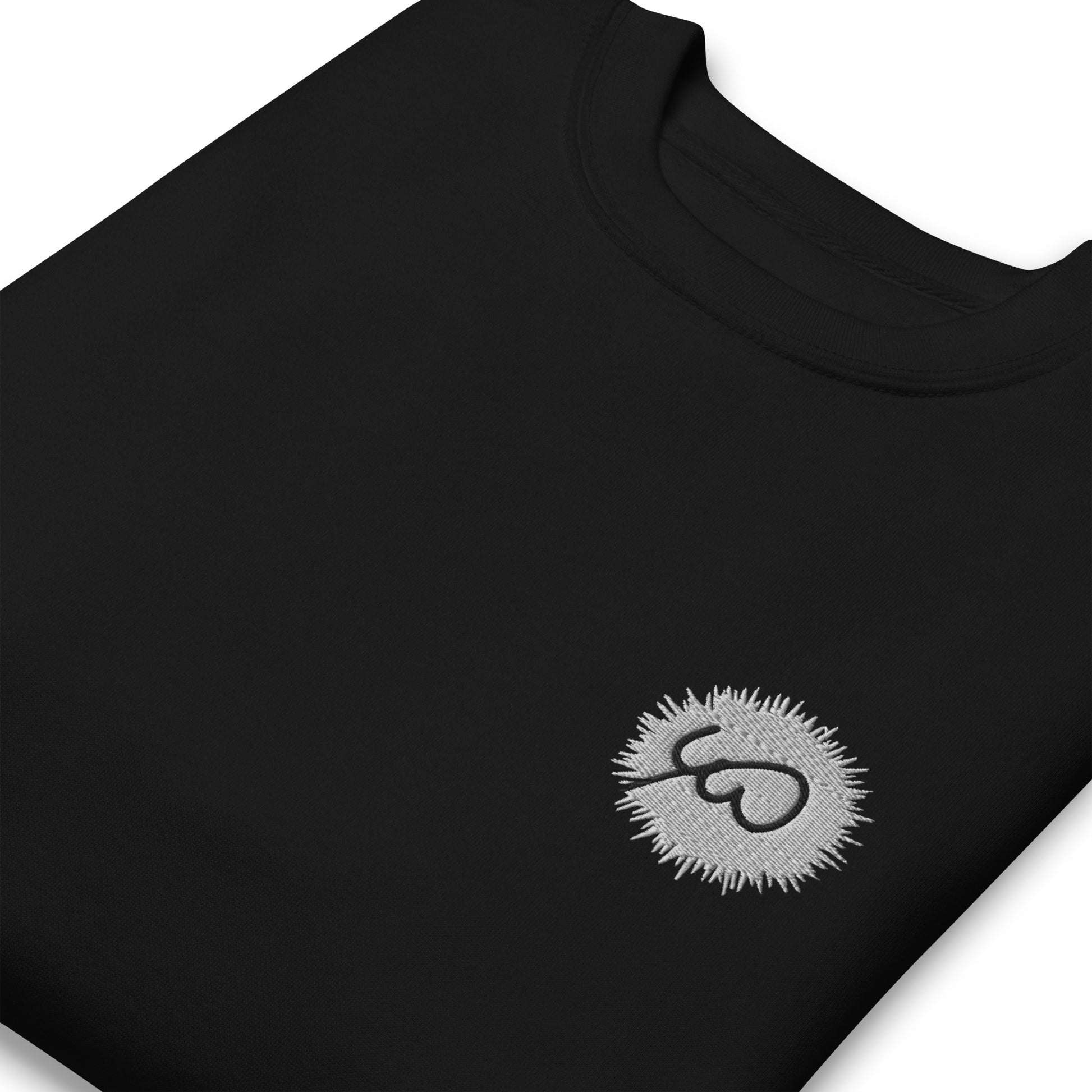 Black Unisex Premium Sweatshirt -Front design with Black and White Embroidery of Uniwari Logo