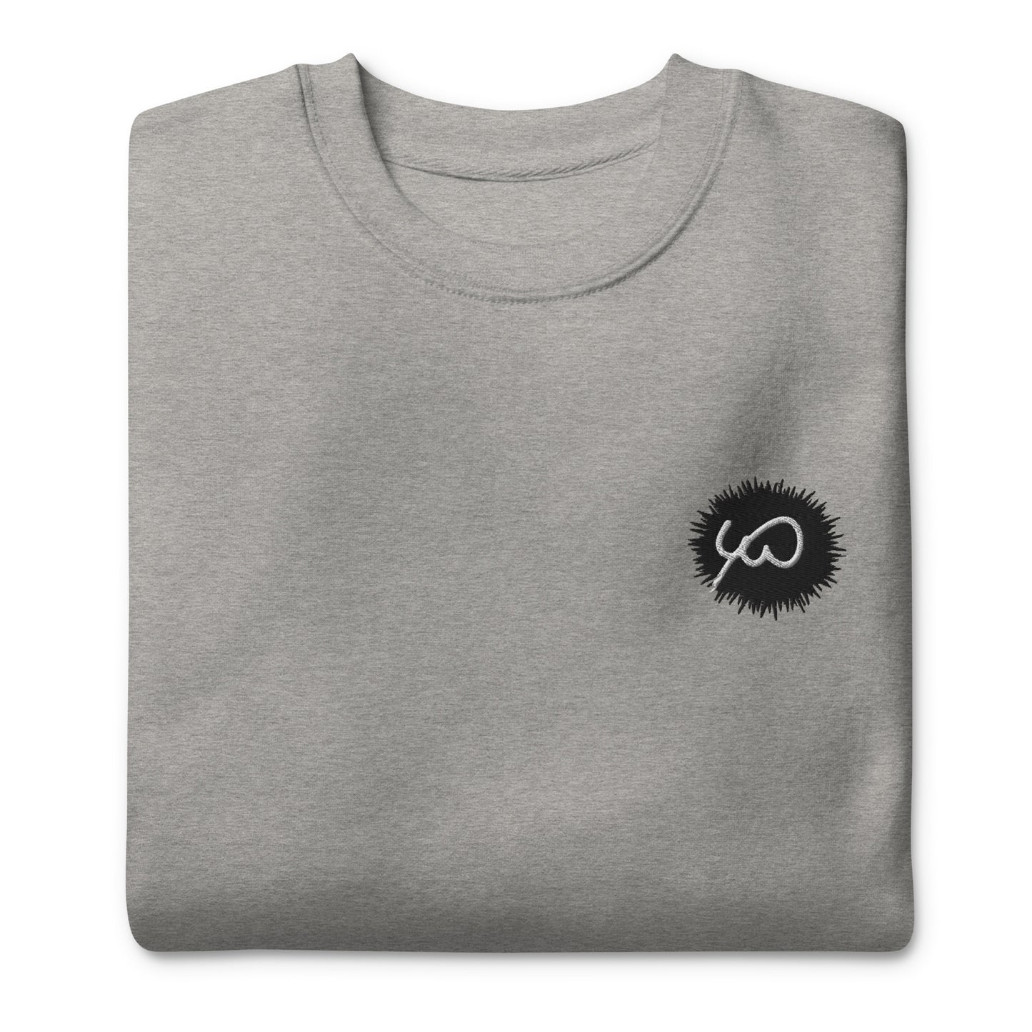 Light Gray Unisex Premium Sweatshirt -Front design with Black and White Embroidery of Uniwari Logo