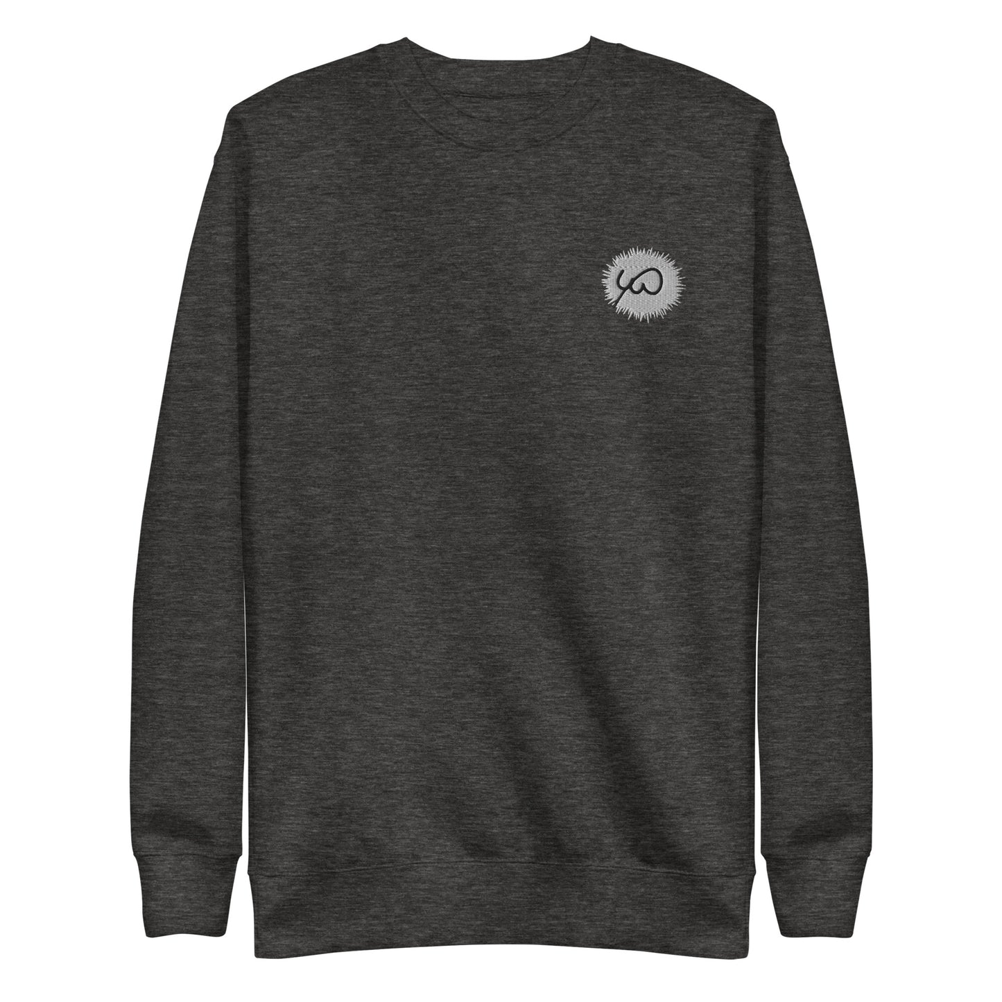 Dark Gray Unisex Premium Sweatshirt -Front design with Black and White Embroidery of Uniwari Logo