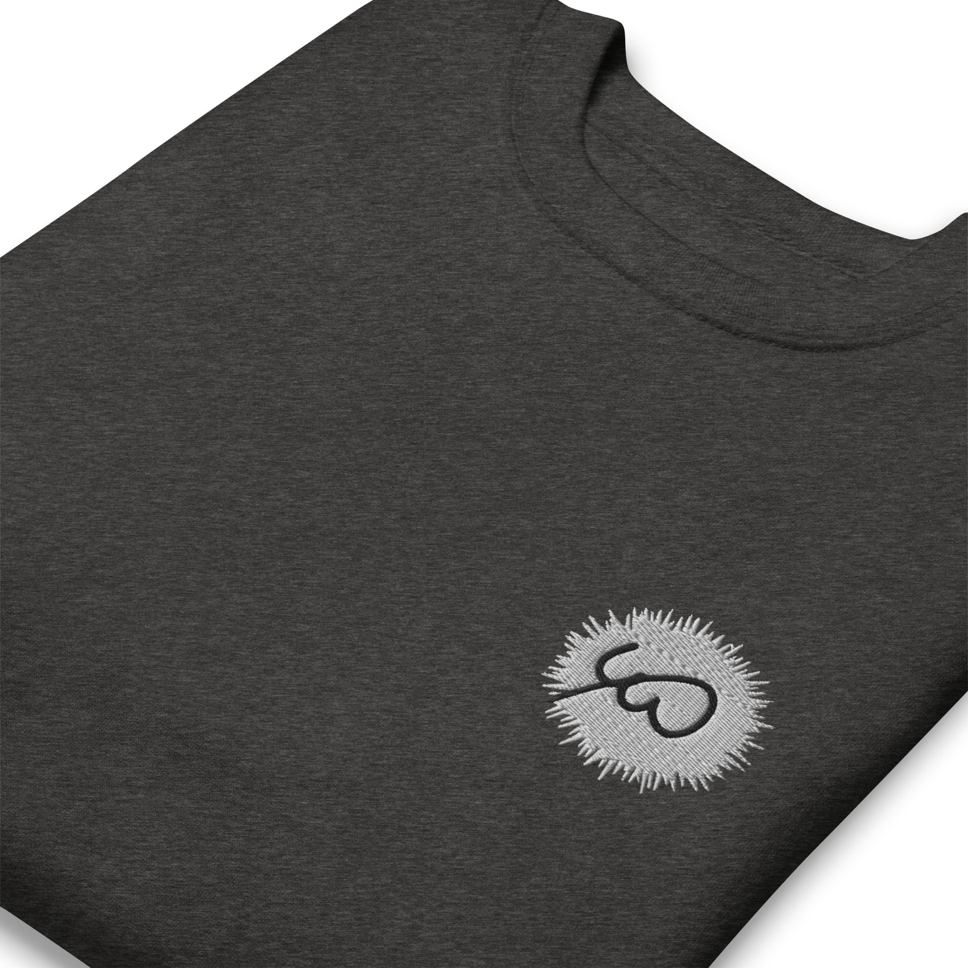 Dark Gray Unisex Premium Sweatshirt -Front design with Black and White Embroidery of Uniwari Logo
