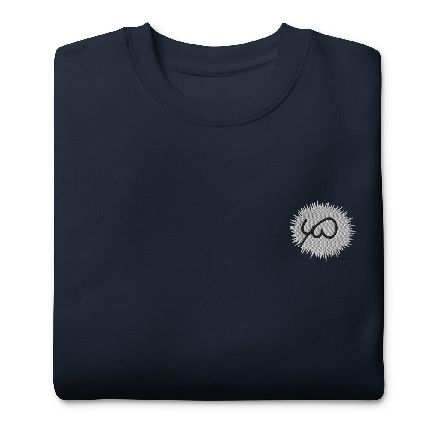 Navy Unisex Premium Sweatshirt -Front design with Black and White Embroidery of Uniwari Logo