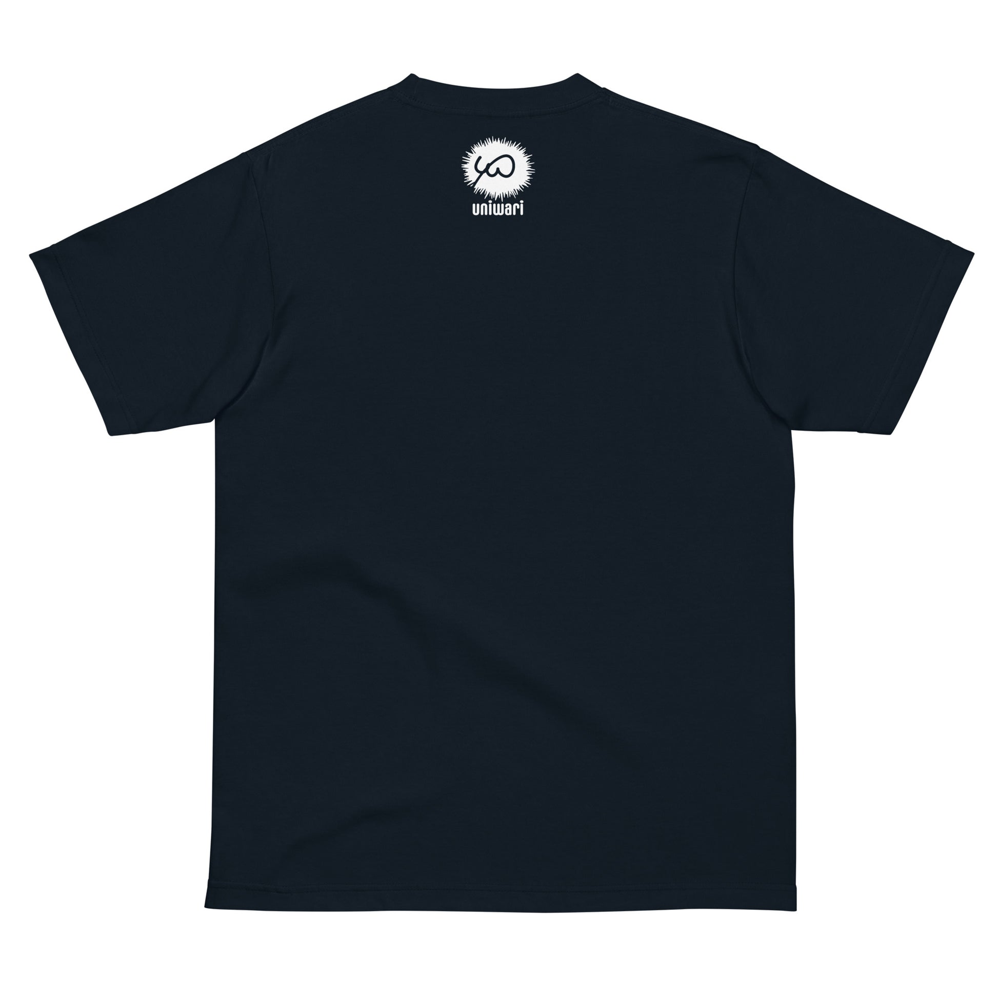 Navy High Quality Tee - Front Design with an White Uniwari Logo - Back Design with Weekdays in Japanese and Green back ground