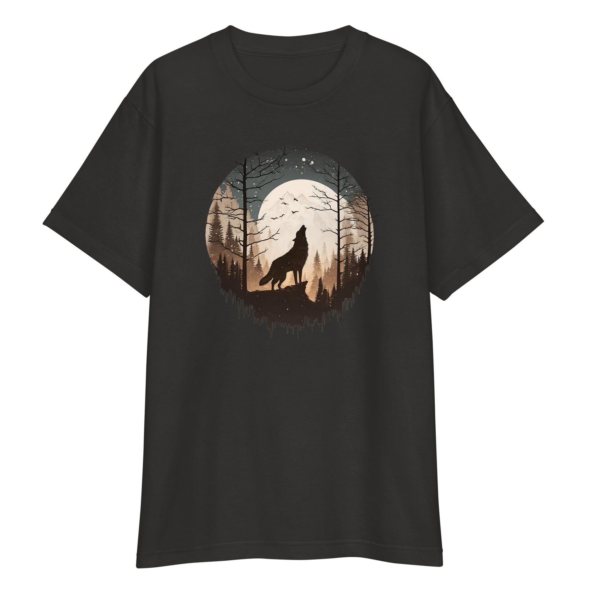 Dark Gray High Quality Tee - Front Design with a Howling Wolf