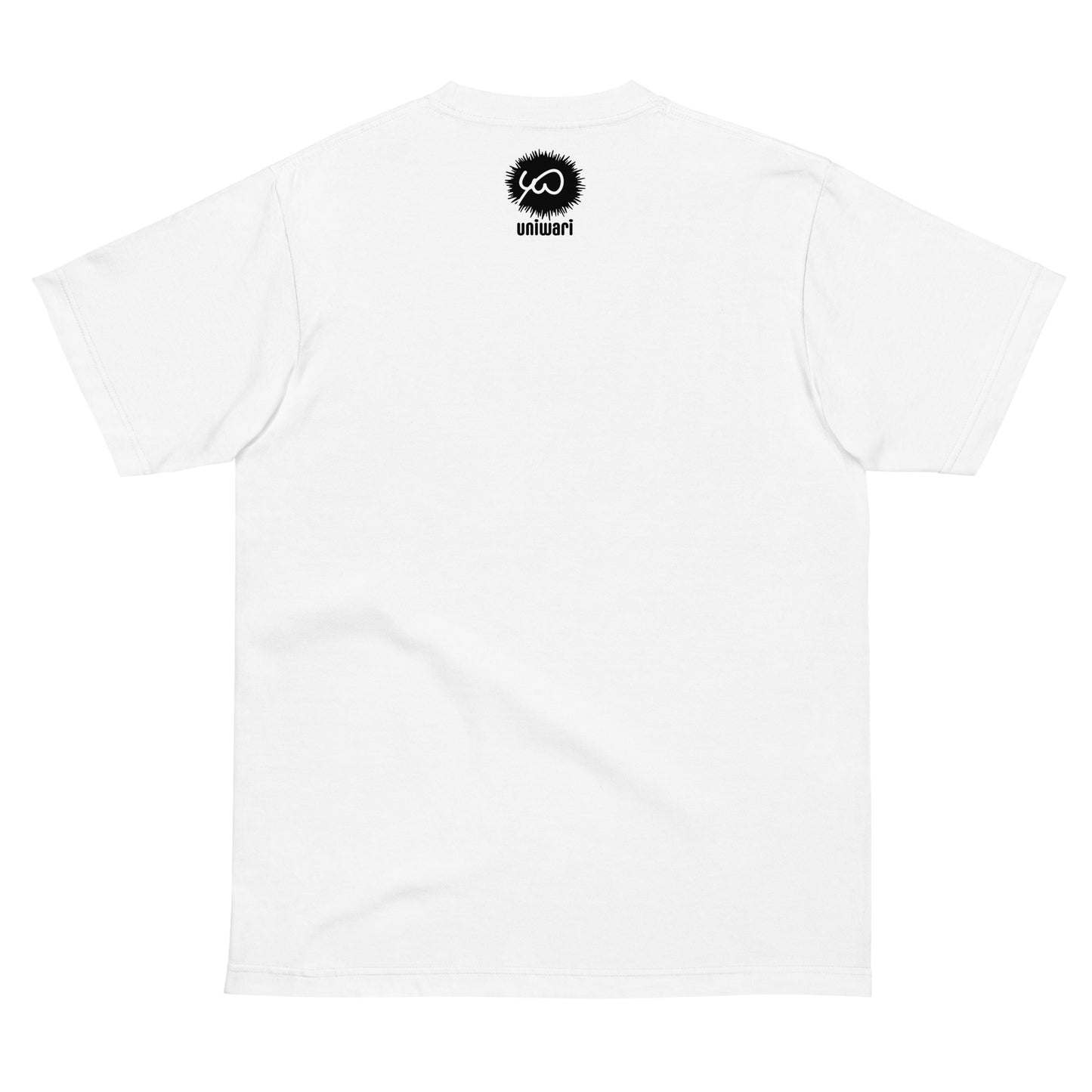 White High Quality Tee - Front Design with an Black Uniwari Logo - Back Design with Weekdays in Japanese and Blue back ground