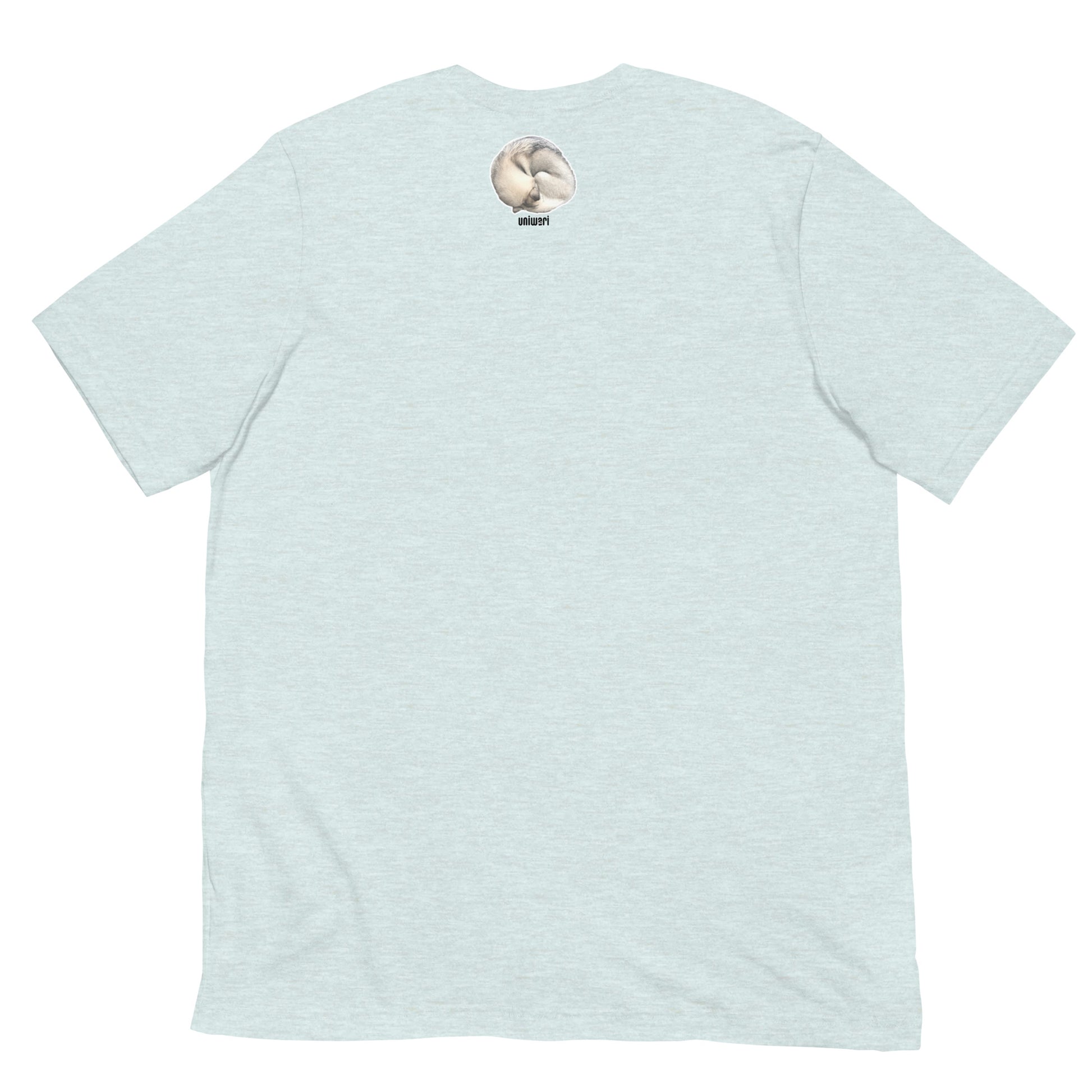 Light Gray Blue High Quality Tee - Front Design with a stamp of 4 FUJI THE HUSKY Sticker - Back Design with 1 FUJI THE HUSKY Sticker and Uniwari Logo