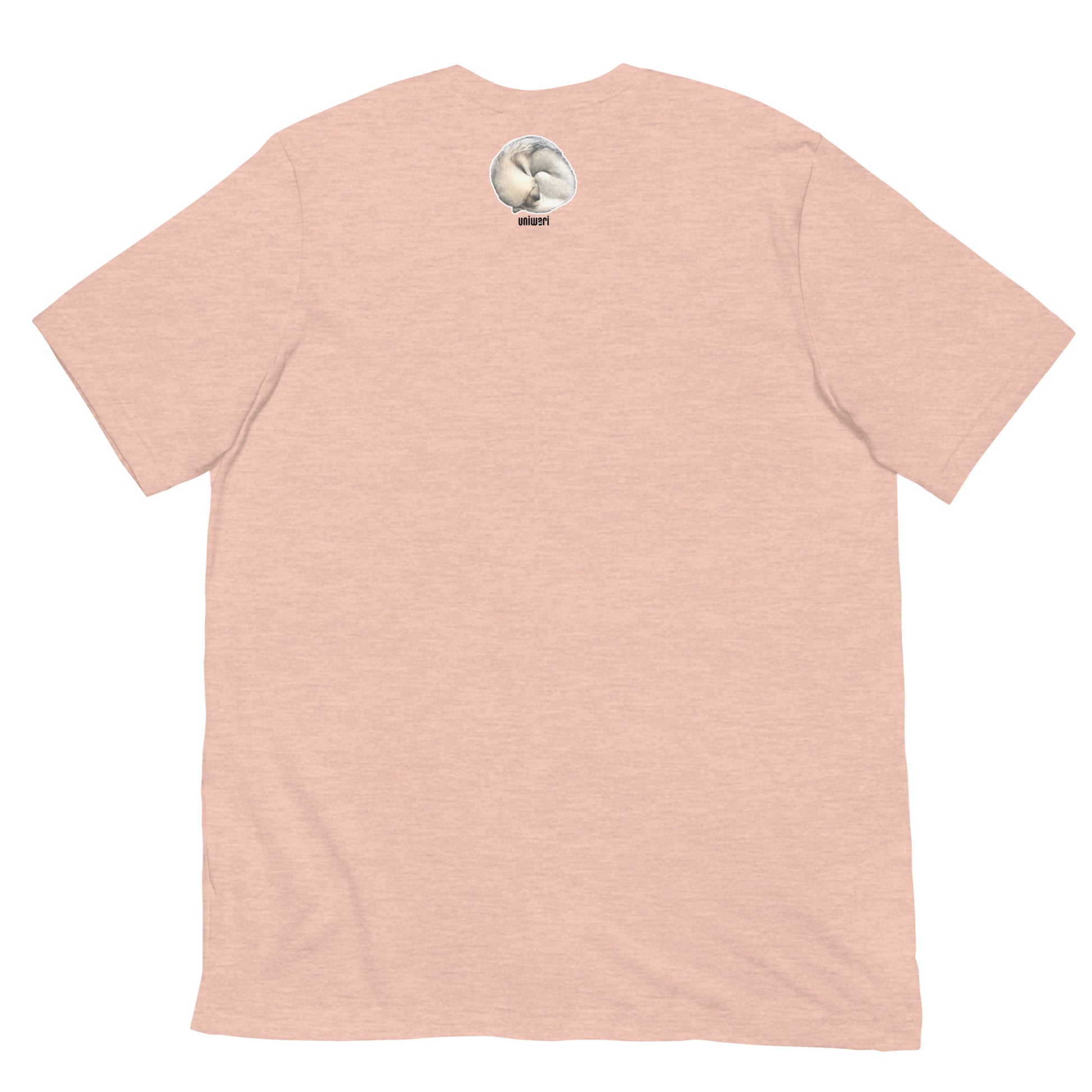 Light Pink Orange High Quality Tee - Front Design with a stamp of 4 FUJI THE HUSKY Sticker - Back Design with 1 FUJI THE HUSKY Sticker and Uniwari Logo