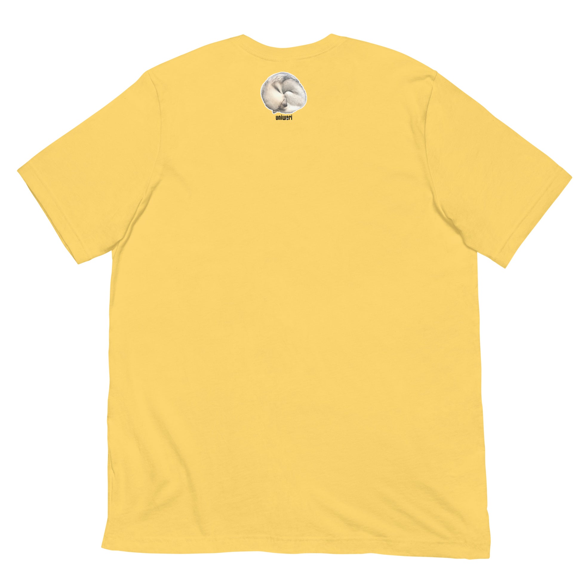 Light Yellow High Quality Tee - Front Design with a stamp of 4 FUJI THE HUSKY Sticker - Back Design with 1 FUJI THE HUSKY Sticker and Uniwari Logo
