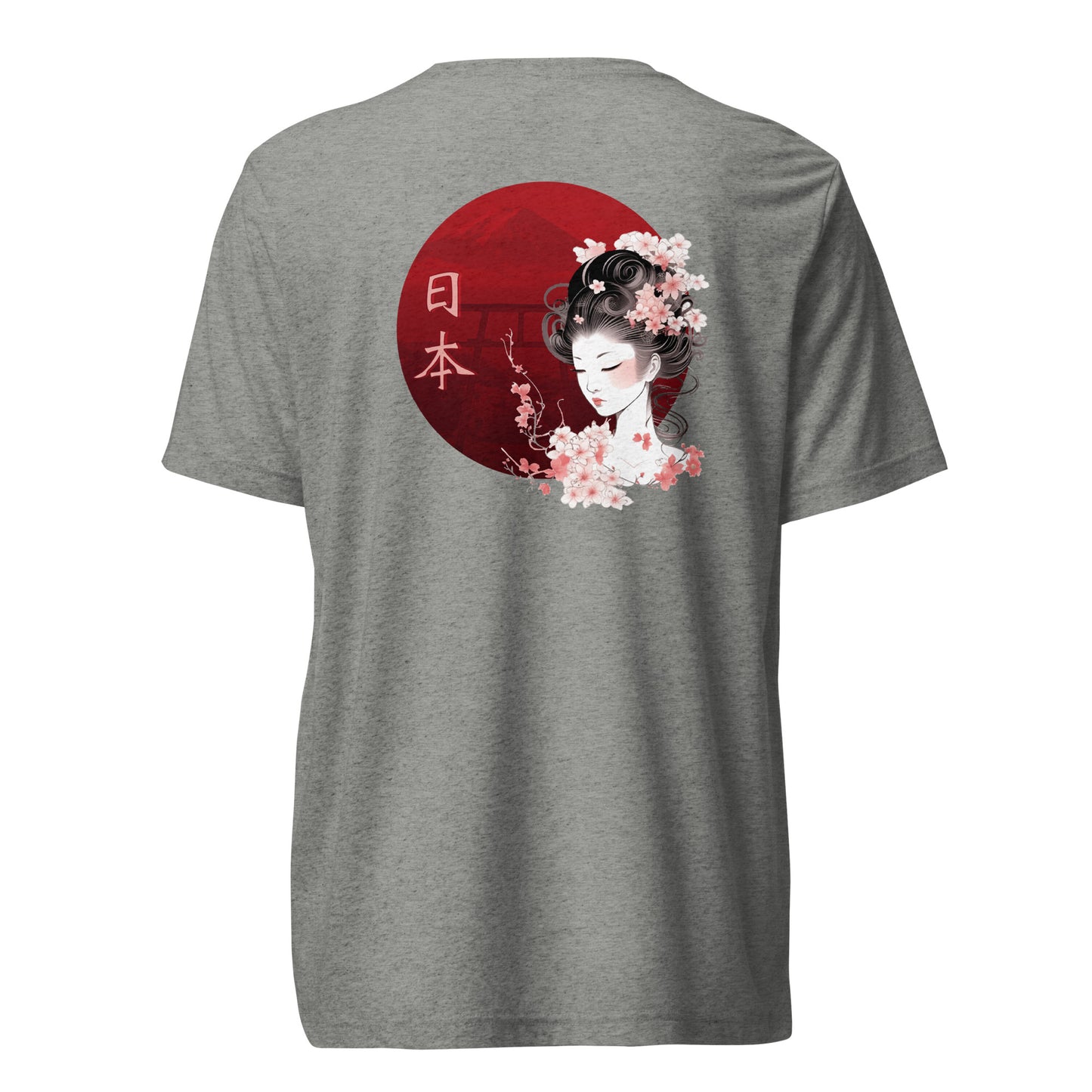 Gray High Quality Tee - Back Design of Japanese Geisha Print