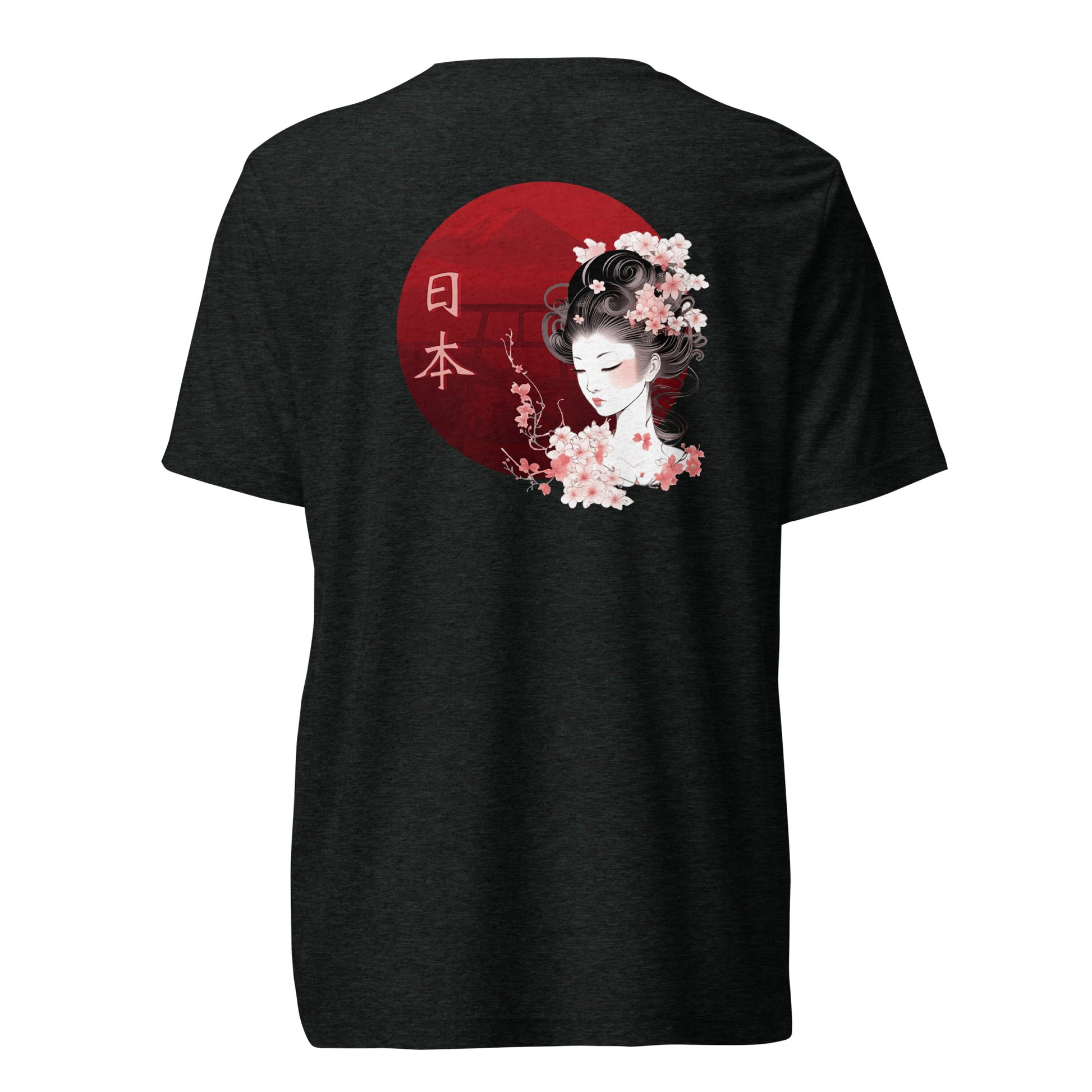 Black High Quality Tee - Back Design of Japanese Geisha Print