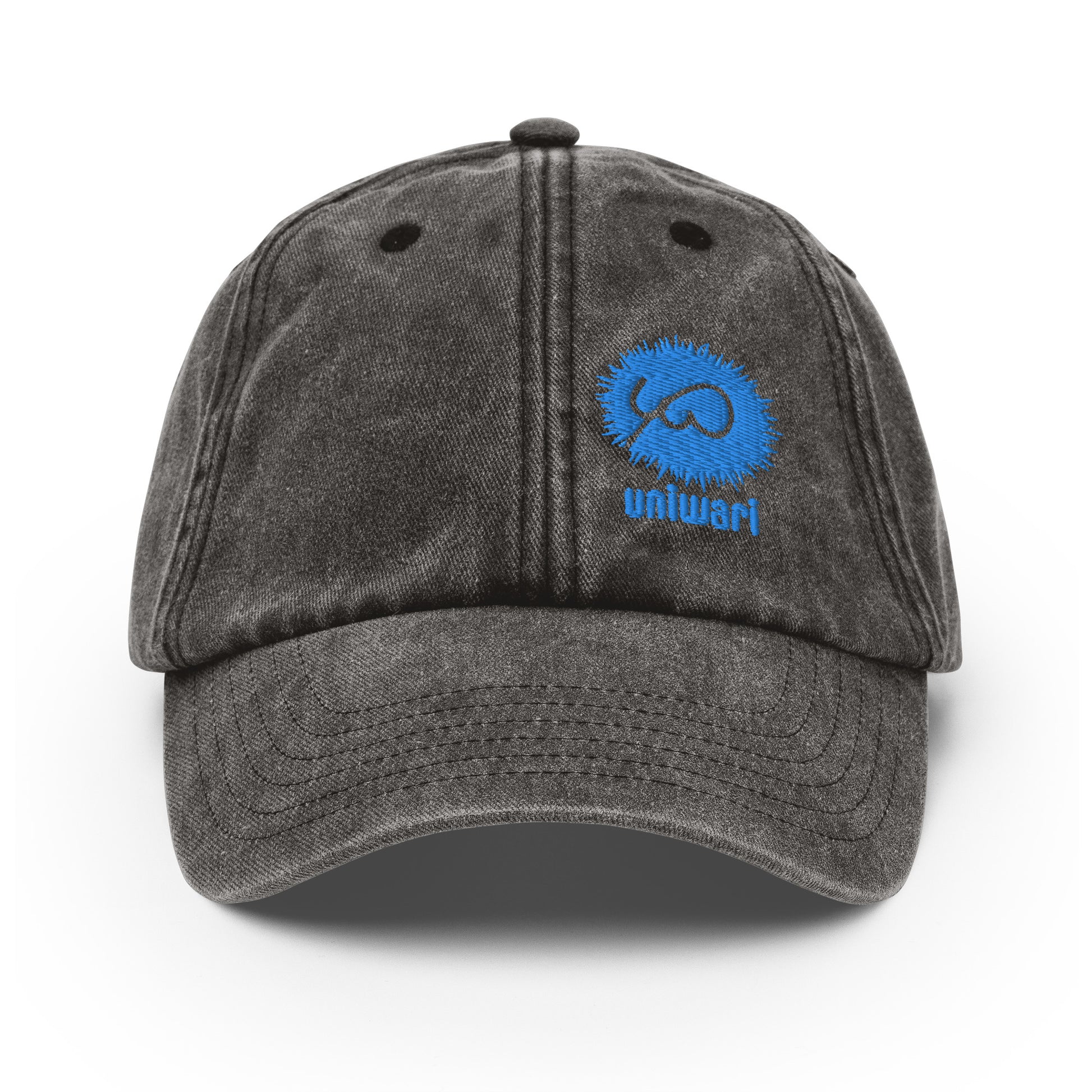 Black Cap- Front Design with an Blue Embroidery of Uniwari Logo