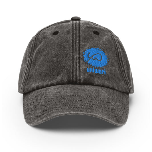 Black Cap- Front Design with an Blue Embroidery of Uniwari Logo