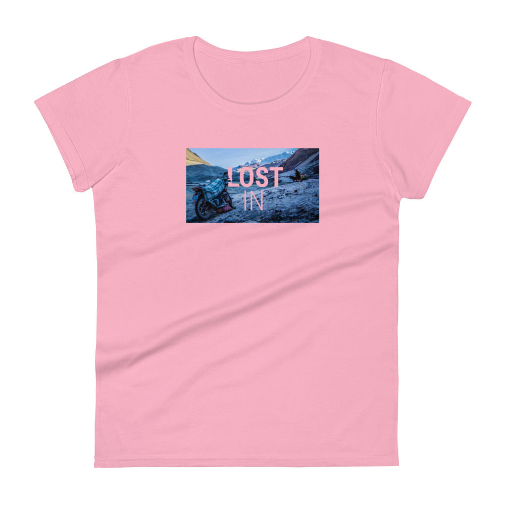 Pink High Quality Tee - Front  picture print with LOST IN Logo - Back with Uniwari Logo