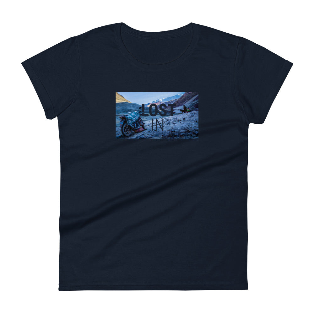 Navy High Quality Tee - Front  picture print with LOST IN Logo - Back with Uniwari Logo